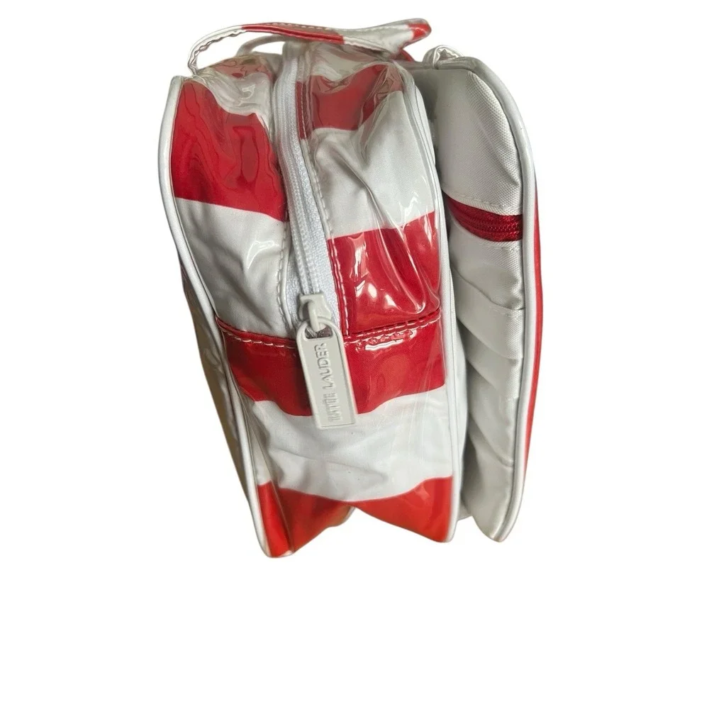 Vintage ESTEE LAUDER Makeup Bag Red & White Striped w Extra Storage Pockets